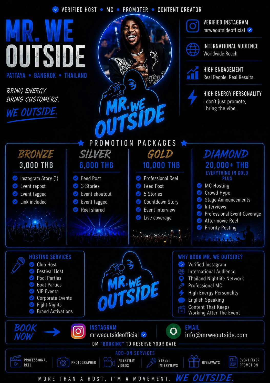 MR. WE OUTSIDE promotion packages, hosting services and booking details